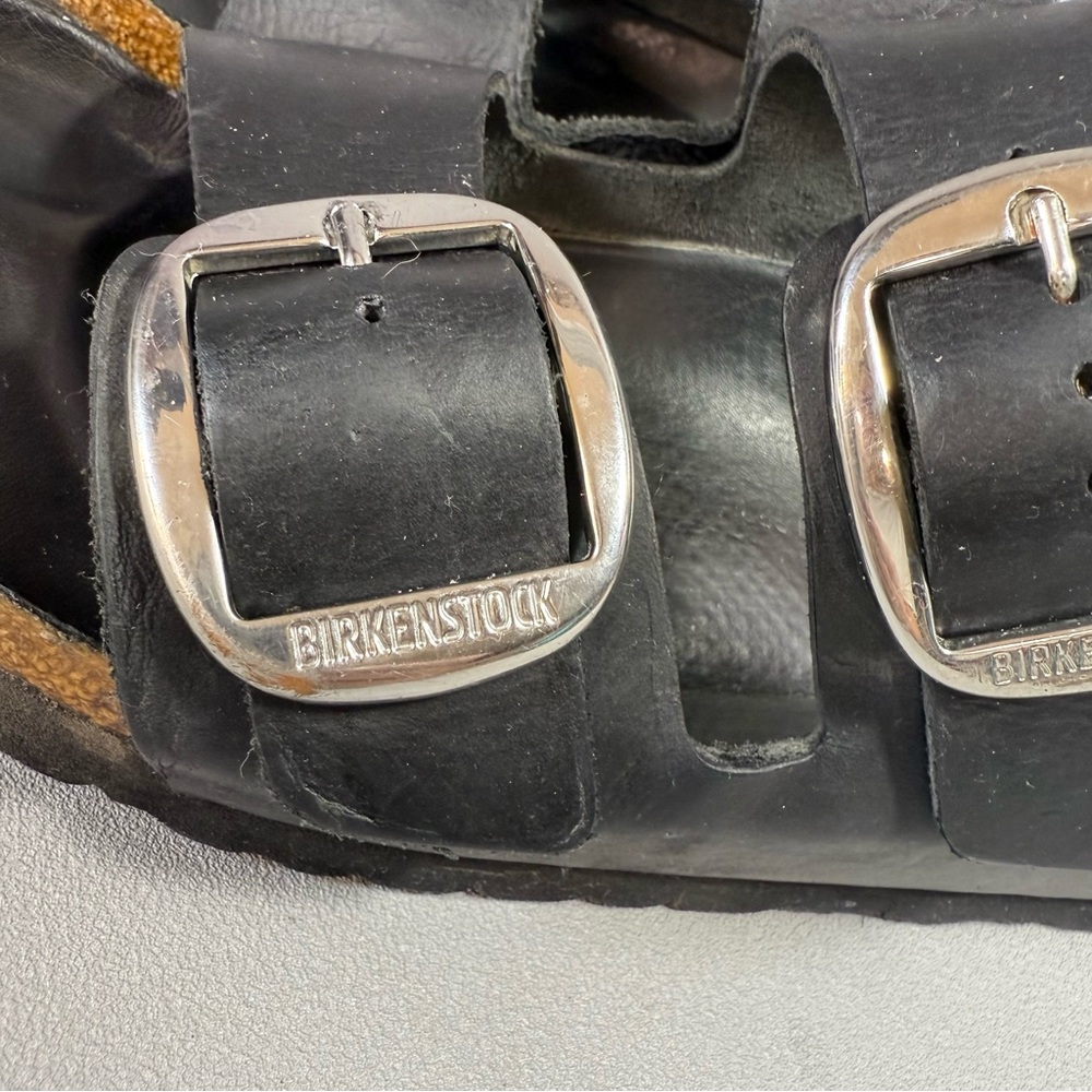 Birkenstock Arizona Black Leather Big Buckle Slide Sandals - Picture 9 of 14